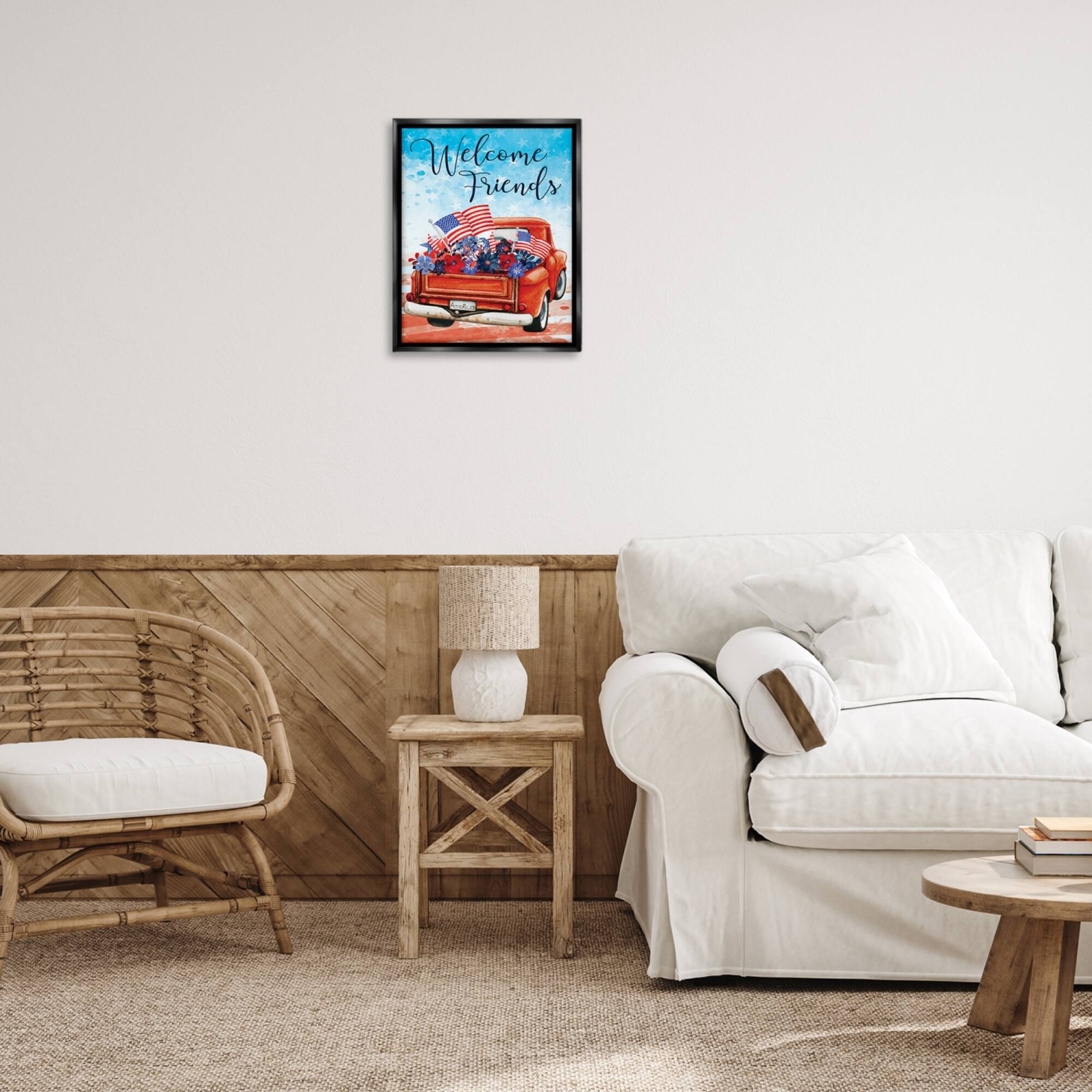 Stupell Industries Welcome Friends Americana Pickup Truck Floater Framed Art